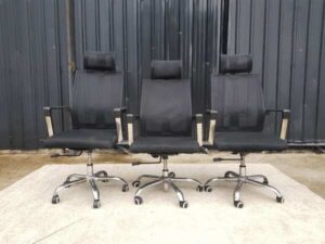 Office chair, fabric cushion, mesh backrest, additional headrest, black