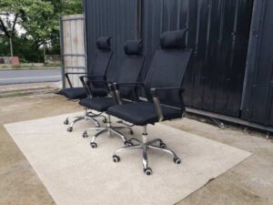 Office chair, fabric cushion, mesh backrest, additional headrest, black