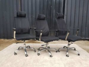 Office chair, fabric cushion, mesh backrest, additional headrest, black