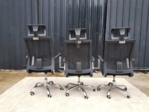Office chair, fabric cushion, mesh backrest, additional headrest, black