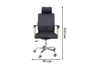 Office chair, fabric cushion, mesh backrest, additional headrest, black