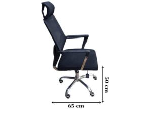 Office chair, fabric cushion, mesh backrest, additional headrest, black