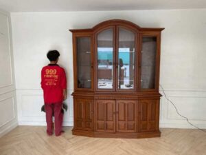 8-door wooden display cabinet, tall, vintage style