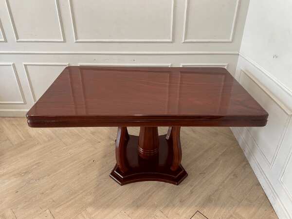 Set of 6 glossy real wood tables and chairs, classic style