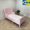 Bed with 3-foot mattress, 5 inches thick, wooden frame, pink, Ikea brand