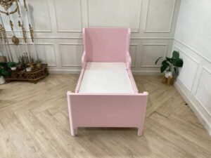 Bed with 3-foot mattress, 5 inches thick, wooden frame, pink, Ikea brand