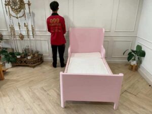 Bed with 3-foot mattress, 5 inches thick, wooden frame, pink, Ikea brand