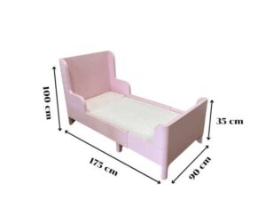 Bed with 3-foot mattress, 5 inches thick, wooden frame, pink, Ikea brand