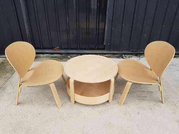 Minimal style 2-seat wooden table and chair set