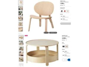 Minimal style 2-seat wooden table and chair set