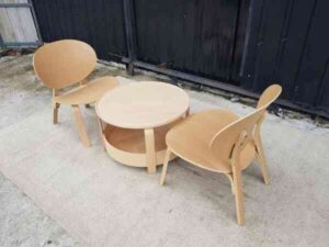 Minimal style 2-seat wooden table and chair set