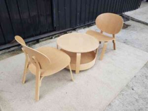 Minimal style 2-seat wooden table and chair set