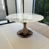 Round table, marble pattern, stainless steel legs