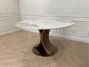 Round table, marble pattern, stainless steel legs