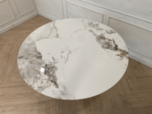 Round table, marble pattern, stainless steel legs
