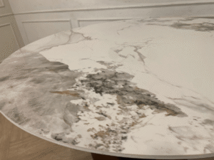 Round table, marble pattern, stainless steel legs