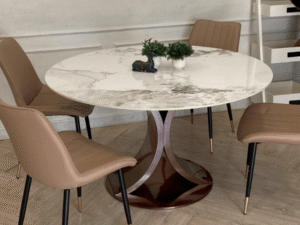 Round table, marble pattern, stainless steel legs