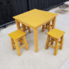 Wooden table set, restaurant, cafe, yellow