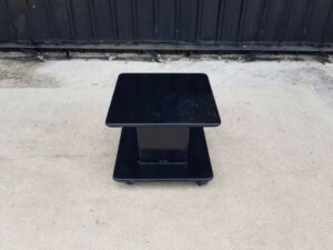 Side table with wheels, wooden frame, black