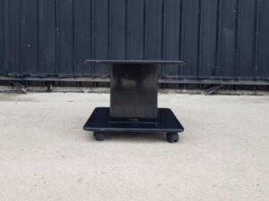 Side table with wheels, wooden frame, black