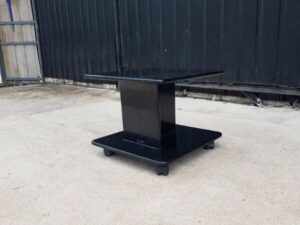 Side table with wheels, wooden frame, black
