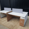Group of 4 work tables with 2 drawer filing cabinets