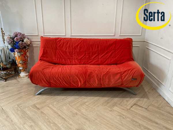 2-seat sofa bed, red fabric cushion, Serta brand