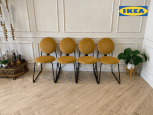 Chair, metal legs, fabric cushion, yellow, Ikea brand