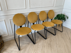 Chair, metal legs, fabric cushion, yellow, Ikea brand