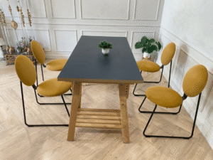 Chair, metal legs, fabric cushion, yellow, Ikea brand