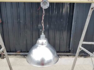 Cafe bar style lamp, stainless steel material.