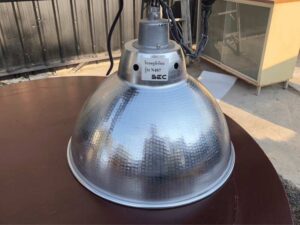 Cafe bar style lamp, stainless steel material.