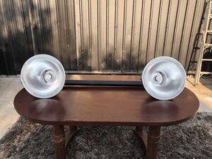 Cafe bar style lamp, stainless steel material.