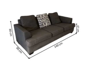 3-seat sofa, fabric cushion, grey