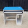 Work desk, Telesale call center table, blue wood top, gray wood legs