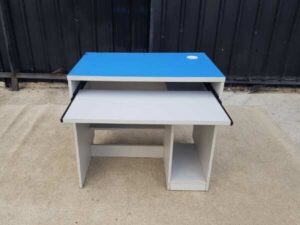 Work desk, Telesale call center table, blue wood top, gray wood legs