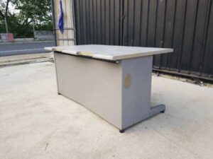 Work desk, steel legs, wooden top, grey, 140 cm