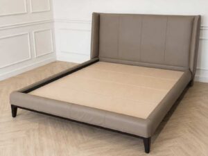 SB Furniture 6-Foot Modern Bed with Taupe Upholstered Wingback Headboard