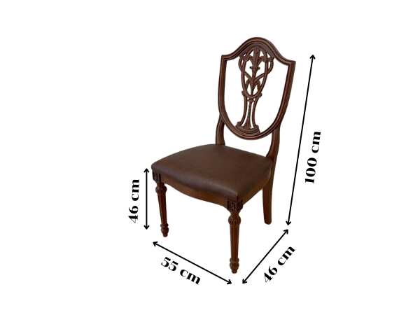 Dark brown vintage style wooden chair with leather seat
