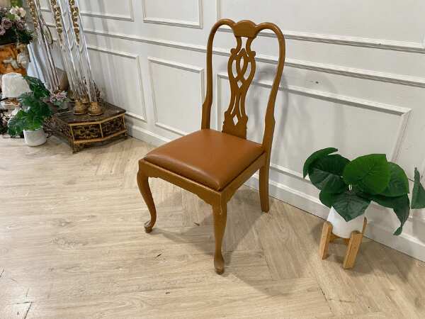 Wooden chair, leather seat, brown color, vintage style