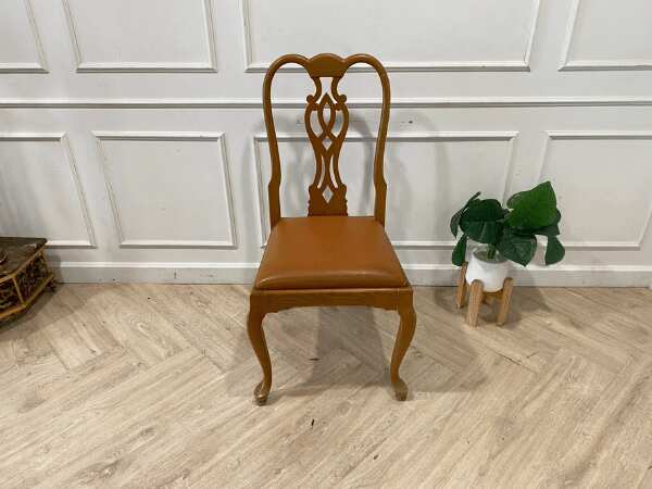 Wooden chair, leather seat, brown color, vintage style