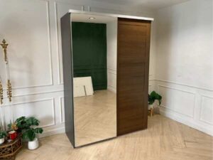 2 sliding door wardrobe, mirror top, black