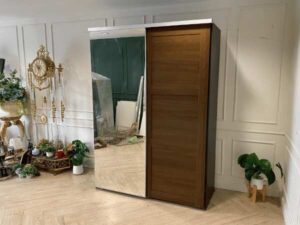 2 sliding door wardrobe, mirror top, black