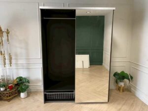 2 sliding door wardrobe, mirror top, black