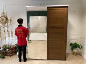 2 sliding door wardrobe, mirror top, black