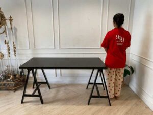 Black rectangular wooden table