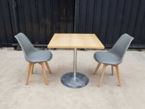Wooden table, steel legs, 75x75 cm