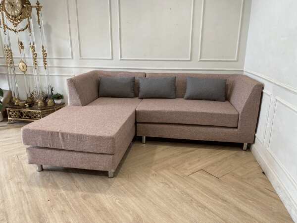 2-seat right-hand corner L-shaped sofa, brown fabric cushion *New, never used
