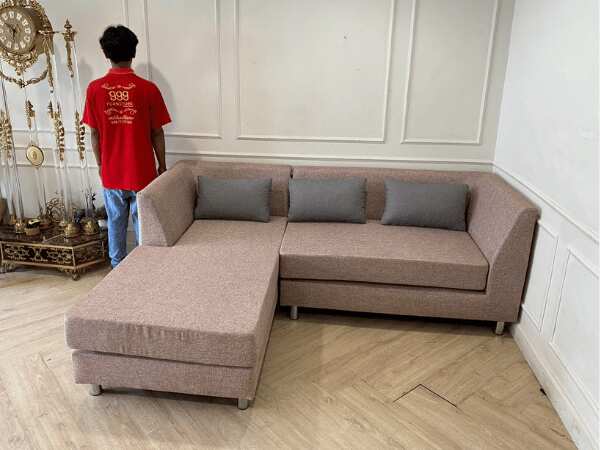 2-seat right-hand corner L-shaped sofa, brown fabric cushion *New, never used