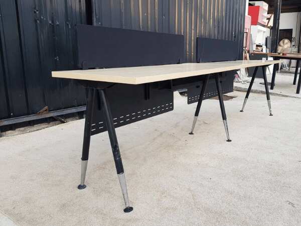 2-seat work table, steel legs, wooden top, with partition 300 cm.